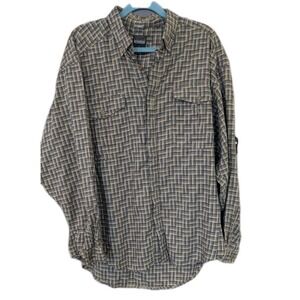 Robert Comstock Endurance XL Geometric  Button Up Shirt Pockets Workwear Cabin